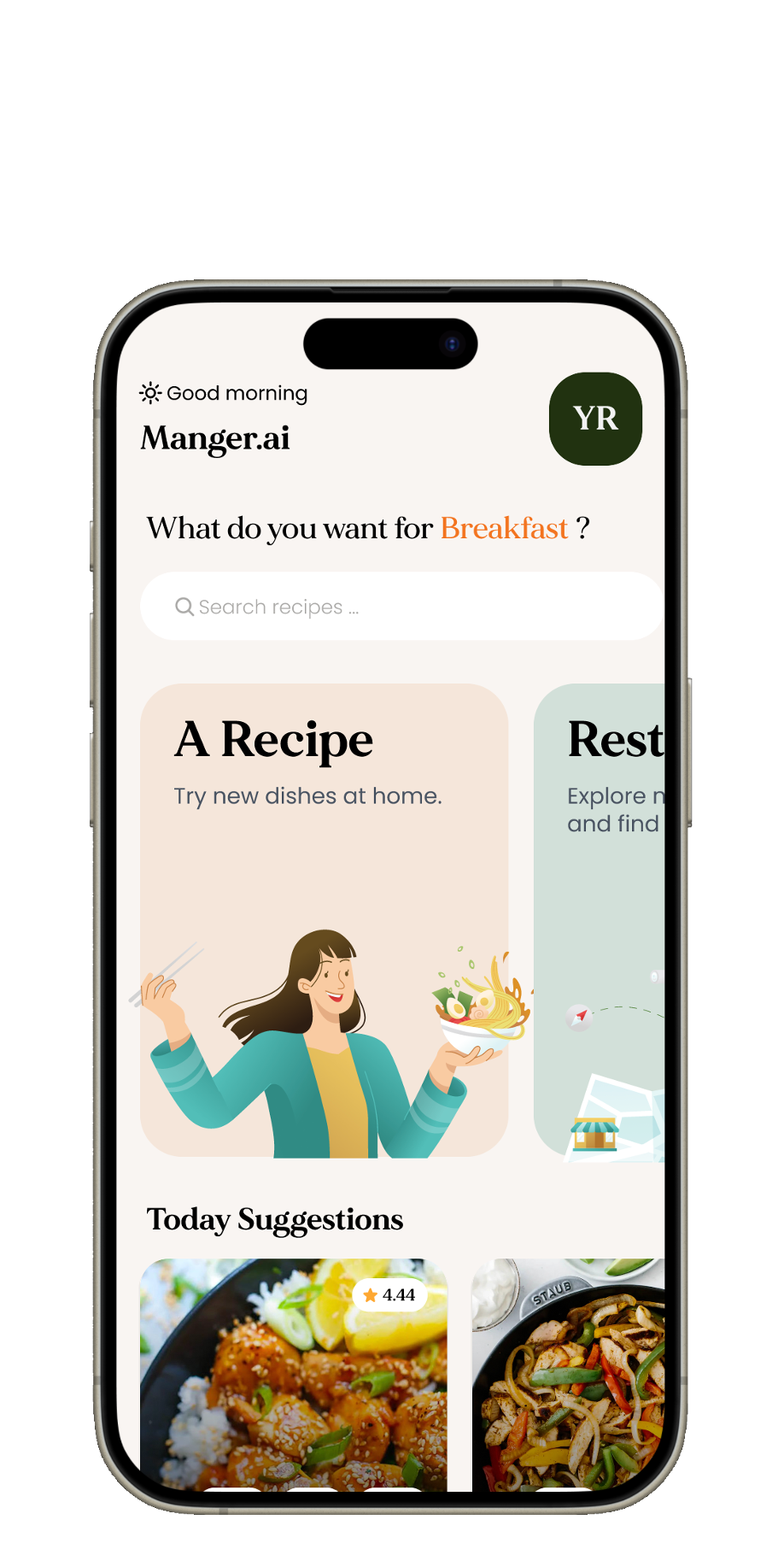 Manger.ai home screen